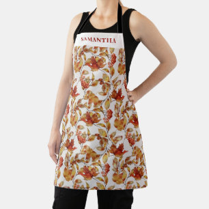 Rustic Autumn Leaf Name All-Over Print Apron