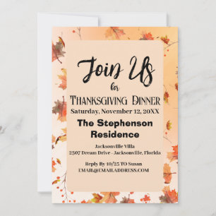 Rustic Autumn Leaf Themed Thanksgiving Dinner Invitation