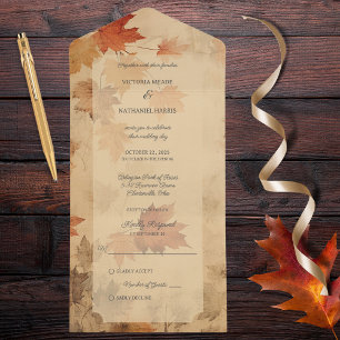 Rustic Autumn Leaves All In One Invitation