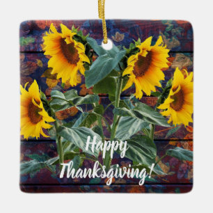 Rustic Autumn Leaves and Sunflowers Ceramic Ornament