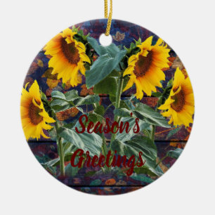 Rustic Autumn Leaves and Sunflowers Ceramic Tree Decoration