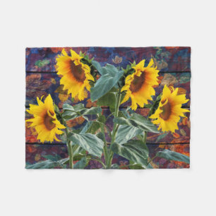 Rustic Autumn Leaves and Sunflowers Fleece Blanket