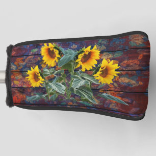 Rustic Autumn Leaves and Sunflowers Golf Head Cover
