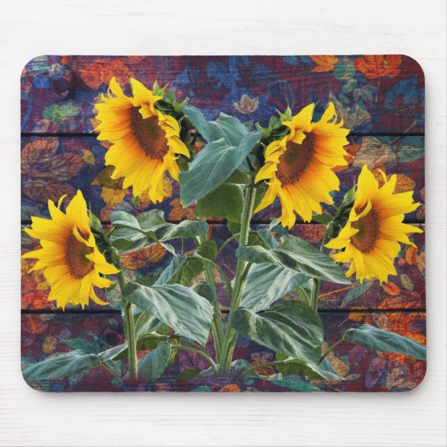 Rustic Autumn Leaves and Sunflowers Mouse Mat (Front)