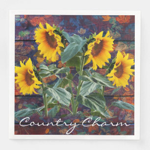 Rustic Autumn Leaves and Sunflowers Napkin