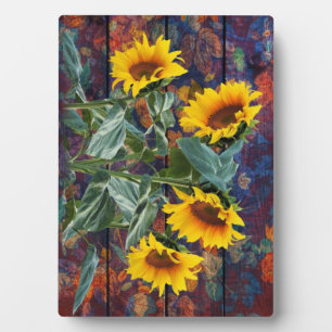 Rustic Autumn Leaves and Sunflowers Plaque