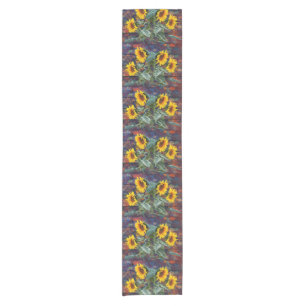 Rustic Autumn Leaves and Sunflowers Short Table Runner