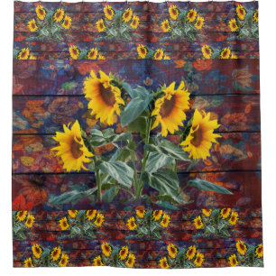 Rustic Autumn Leaves and Sunflowers Shower Curtain