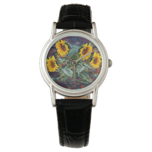 Rustic Autumn Leaves and Sunflowers Watch