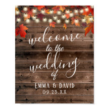 Rustic Autumn Leaves Barn Wood Wedding Sign