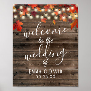 Rustic Autumn Leaves Barn Wood Wedding Sign