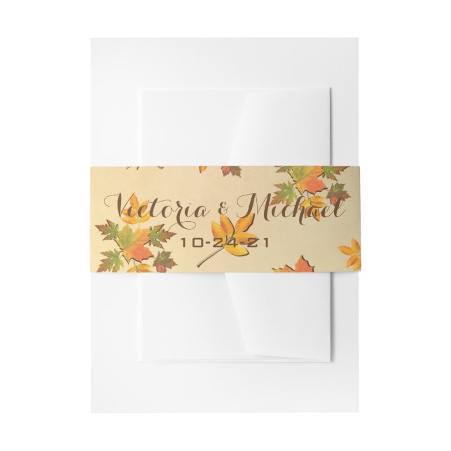 Rustic Autumn leaves Belly Bands Invitation Belly Band (Front Example)