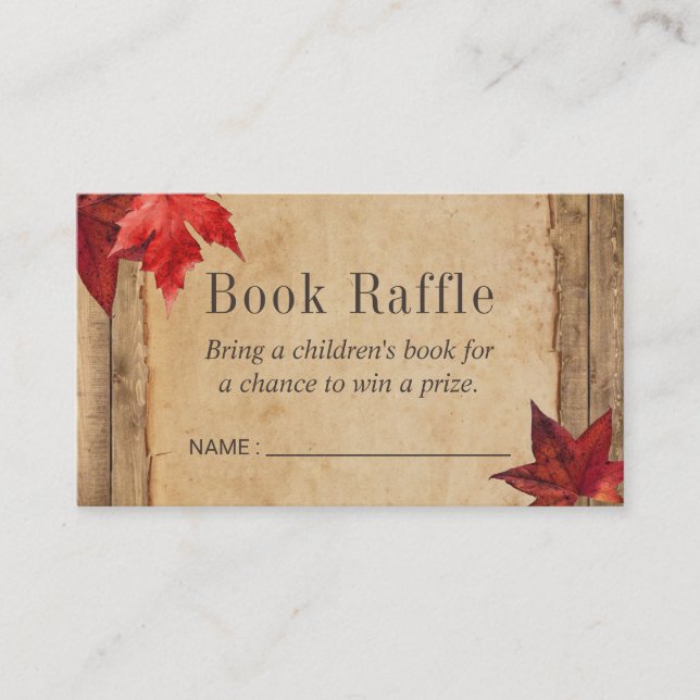 Rustic Autumn Leaves Book Raffle Tickets Enclosure Card (Front)