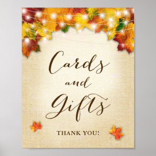 Rustic Autumn Leaves Burlap Cards & Gifts Sign