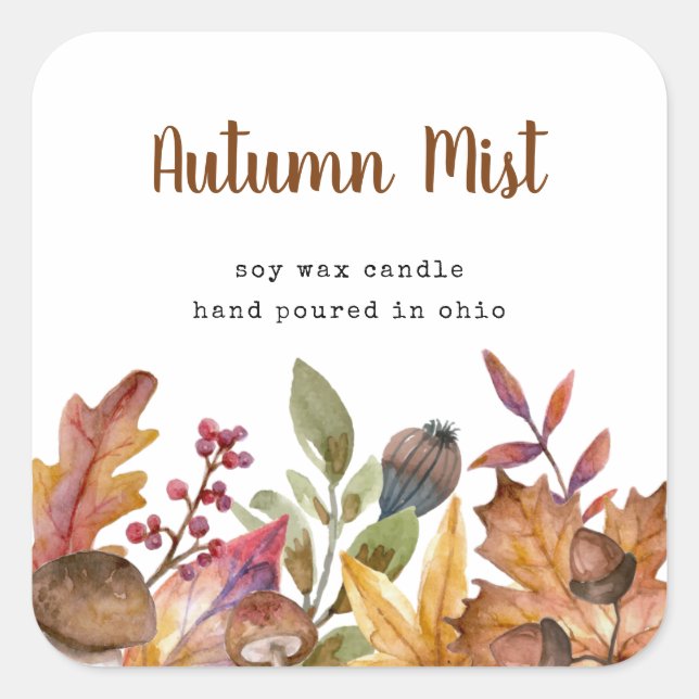 Rustic Autumn Leaves Candle Cosmetics Square Sticker (Front)