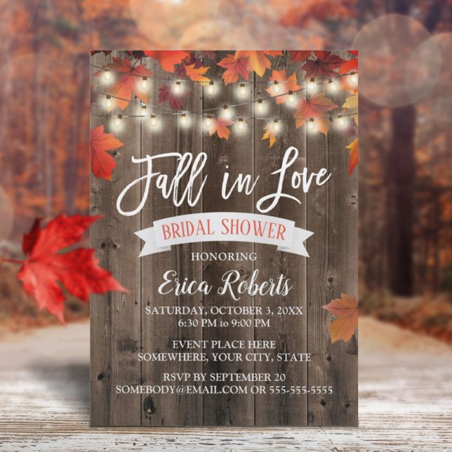 Rustic Autumn Leaves Fall in Love Bridal Shower Invitation (Creator Uploaded)