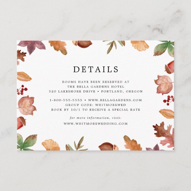 Rustic Autumn Leaves Fall Wedding Details Enclosure Card (Front)
