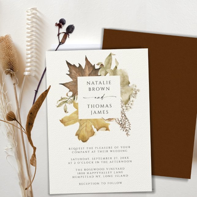 Rustic Autumn Leaves Fall Wedding Felt Ecru Invitation (Creator Uploaded)