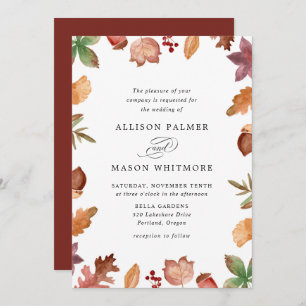 Rustic Autumn Leaves Fall Wedding Invitation