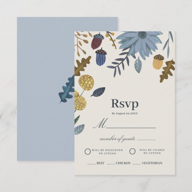 Rustic autumn leaves fall wedding rsvp invitation (Front/Back)