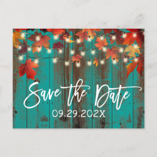 Rustic Autumn Leaves Fall Wedding Save the Date Announcement Postcard