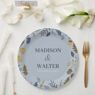 Rustic autumn leaves fall wedding table number nap paper plate