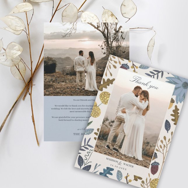 Rustic autumn leaves fall wedding thank you invitation (Creator Uploaded)