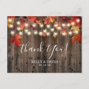 Rustic Autumn Leaves Fall Wedding Thank You Postcard