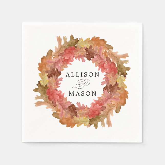 Rustic Autumn Leaves Fall Wreath Wedding Napkin (Front)