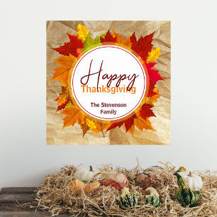 Rustic Autumn Leaves Family Thanksgiving Poster