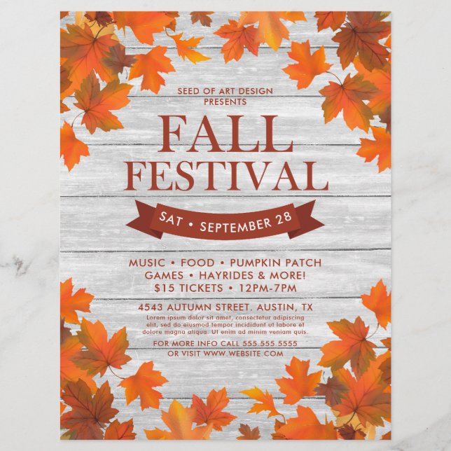 Rustic Autumn Leaves Frame Fall Festival Event Flyer (Front)