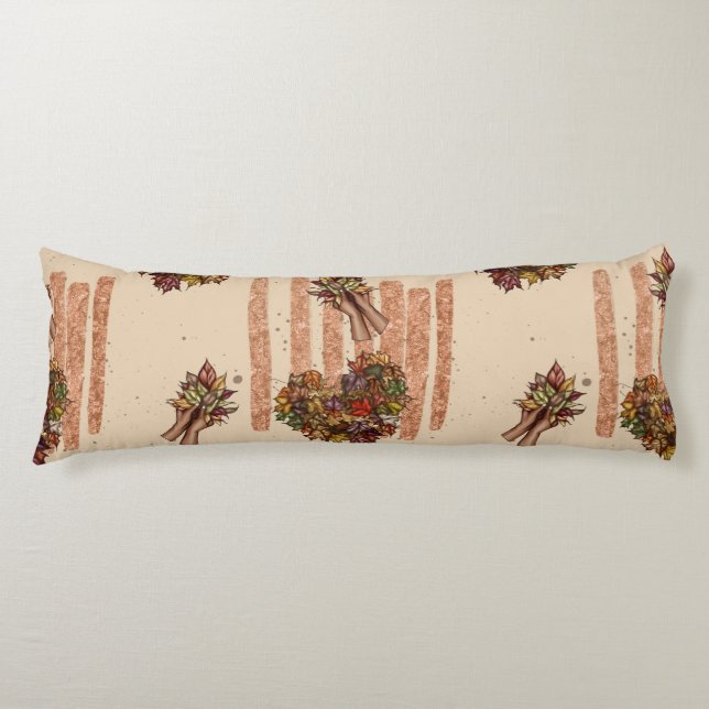 Rustic Autumn Leaves Heart Pattern – Fall Vibes Body Cushion (Front)