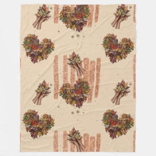 Rustic Autumn Leaves Heart Pattern – Fall Vibes Fleece Blanket