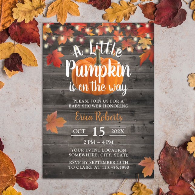 Rustic Autumn Leaves Little Pumpkin Baby Shower Invitation (Creator Uploaded)