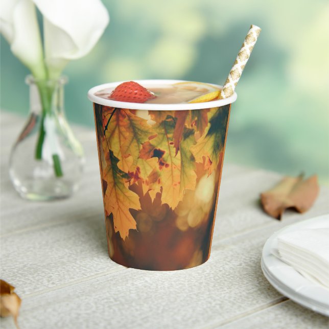 Rustic Autumn Leaves Paper Cups (Insitu)