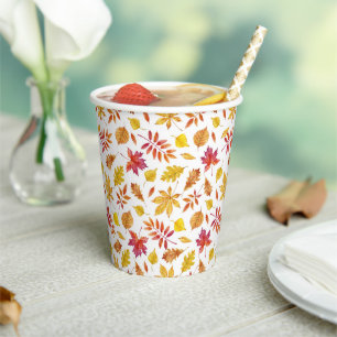 Rustic Autumn Leaves Pattern Thanksgiving Paper Cups