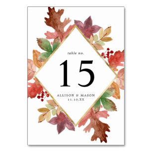 Rustic Autumn Leaves Personalised Wedding Table Number