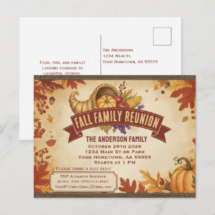 Rustic Autumn Leaves Pumpkin Cornucopia postcard