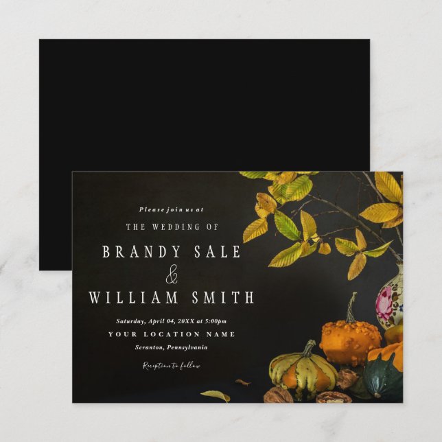 Rustic Autumn Leaves Pumpkin Wedding Invitations (Front/Back)