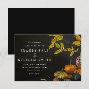Rustic Autumn Leaves Pumpkin Wedding Invitations