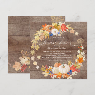 Rustic Autumn Leaves Pumpkins Bridal Shower Invitation