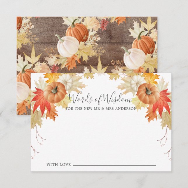 Rustic Autumn Leaves Pumpkins  Words of Wisdom Invitation (Front/Back)