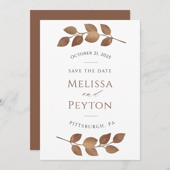 Rustic Autumn Leaves Save the Date (Front/Back)