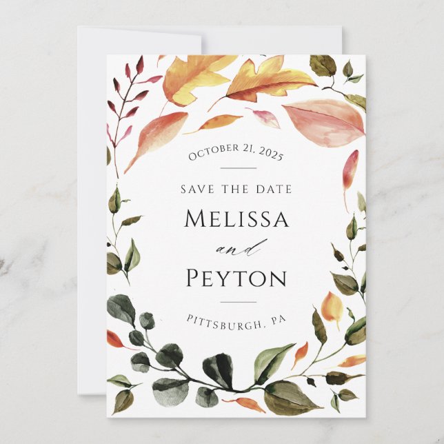 Rustic Autumn Leaves Save the Date (Front)