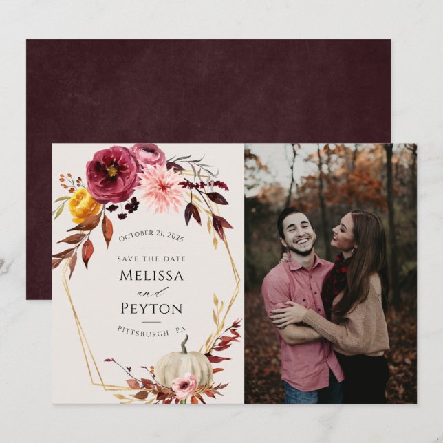 Rustic Autumn Leaves Save the Date (Front/Back)