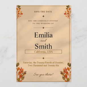 Rustic Autumn Leaves Save the Date Card 5x7