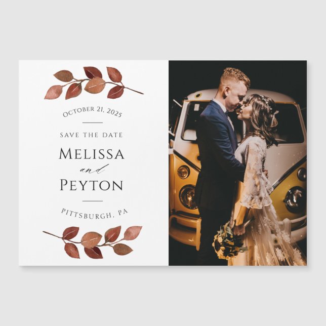 Rustic Autumn Leaves Save the Date Photo Magnet (Front)