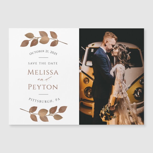Rustic Autumn Leaves Save the Date Photo Magnet (Front)