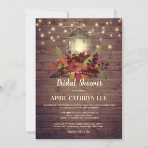 Rustic Autumn Leaves String Lights Bridal Shower Invitation