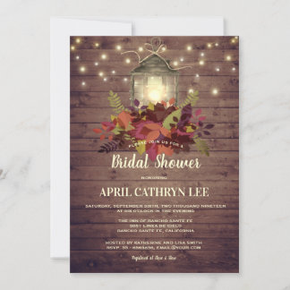 Rustic Autumn Leaves String Lights Bridal Shower Invitation